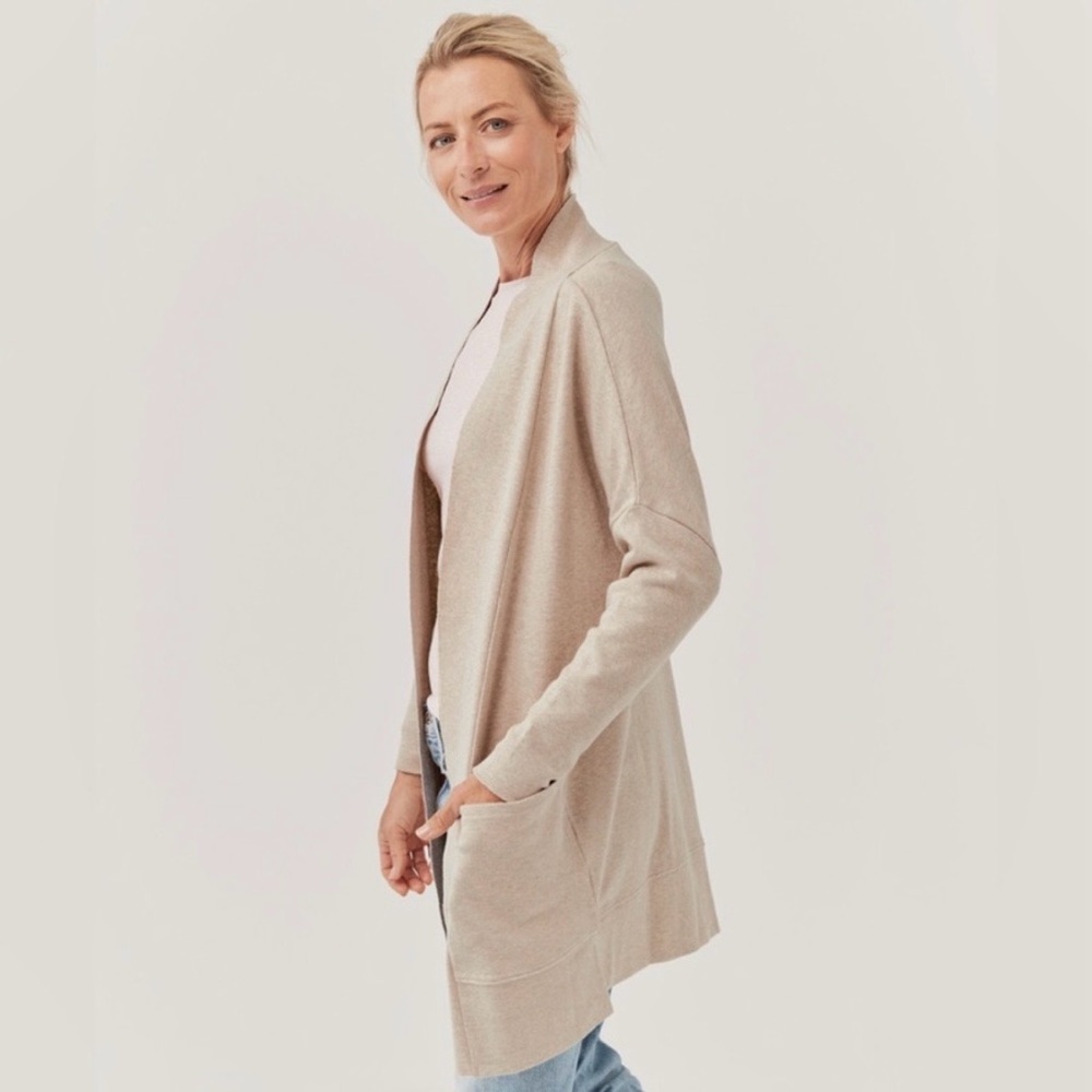 Pact Airplane Cardigan Organic Cotton L XL Heather Beige Lounge Casual Travel